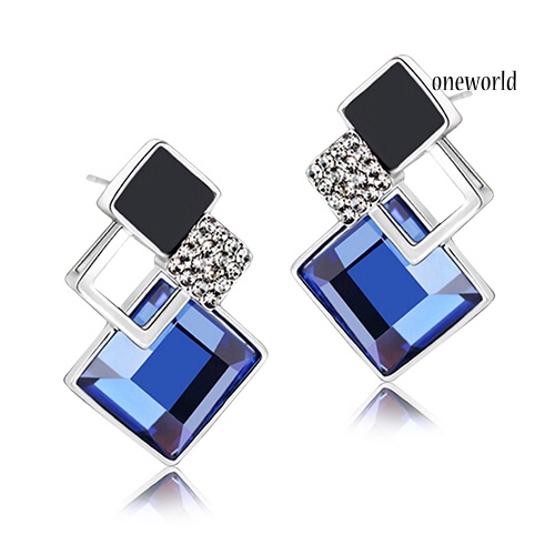 OW@ Women's Fashion Rhombic Rhinestone Eardrop Korean Style Earrings Party Jewelry