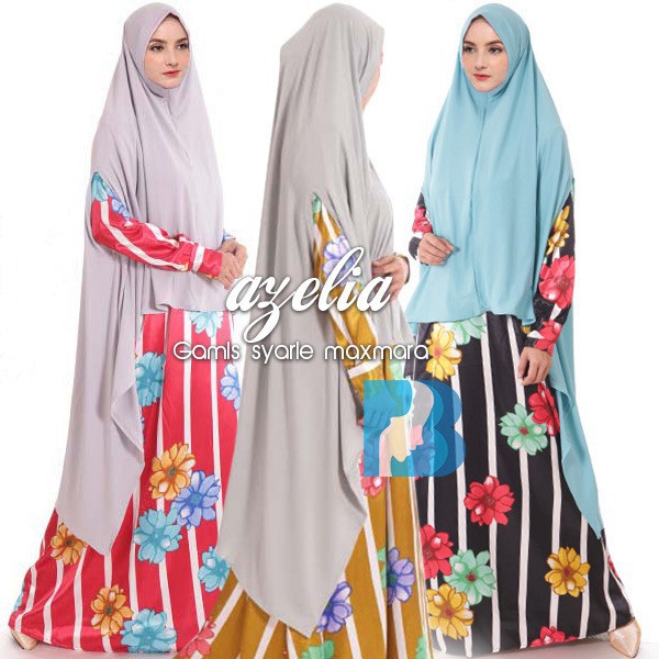 AZELIA GAMIS SYARI SATIN MOTIF BUNGA FREE HIJAB MAXMARA SPANDEX RED KUBUS BLACK SIZE L