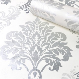 Wallpaper Sticker PUTIH BATIK SILVER Stiker Dinding  Kamar 