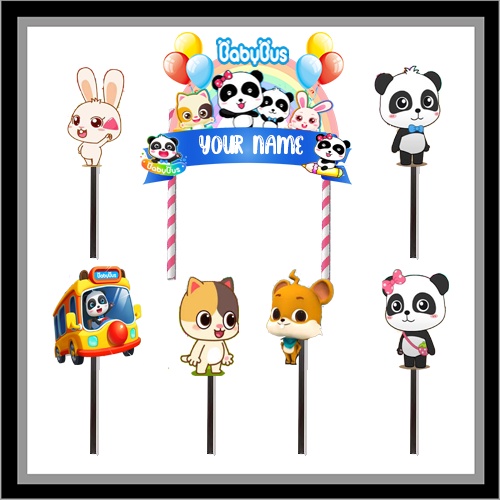 custom topper happy birthday hiasan kue ulang tahun  baby bus / kiki miu miu/ baby panda