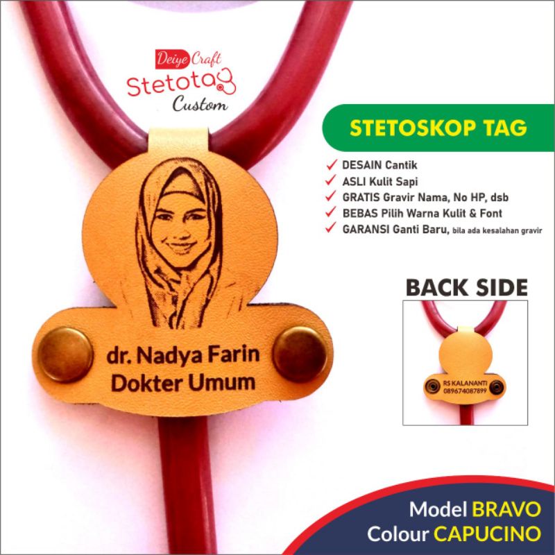 

STETOSKOP TAG (StetoTag) Kulit Sapi GRATIS Gravir Nama dan Sketsa Wajah (Model Bravo)