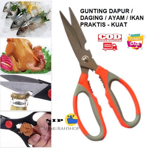Gunting Dapur Serbaguna Multifungsi Pemotong Daging Ayam Tulang Ikan Super Tajam / Kitchen Scissors Stainless Steel | Gunting Dapur Serbaguna Multifungsi / Gunting Daging Tulang Ikan Ayam Serbaguna Kertas &amp; Pembuka botol Super Stainless