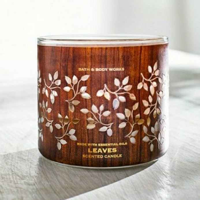 BATH &amp; BODY WORKS BBW LEAVES 3-WICK SCENTED CANDLE 411 G LILIN WANGI 3 SUMBU UKURAN BESAR PENGHARUM RUANGAN