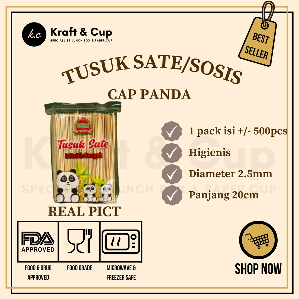 Jual Tusuk Sate Bambu Cap Panda 1 Pack Isi 500pcs Tusuk Sosis Tusuk