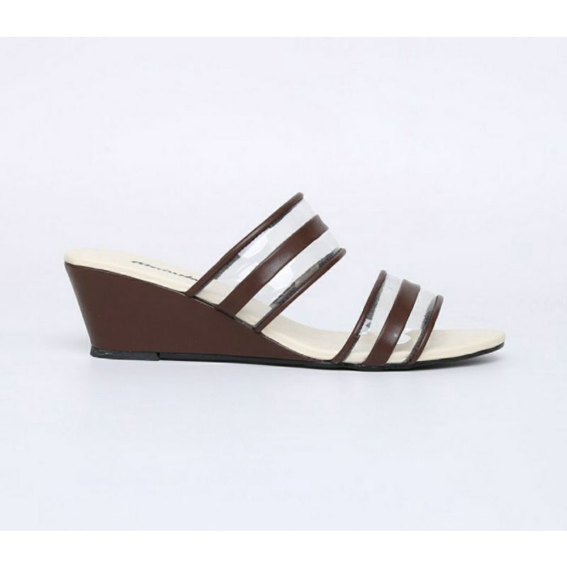 Wedges Sandal Wanita Kaca 4cm / Slop Ibu2 Ngaji Pesta CZ-1 Coklat, 36