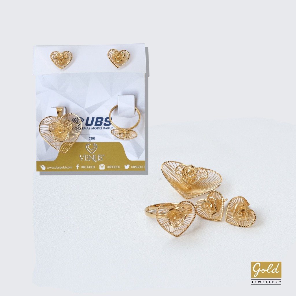 Anting ,liontin,cincin emas kuning kadar 700 70% - Set1 25101900