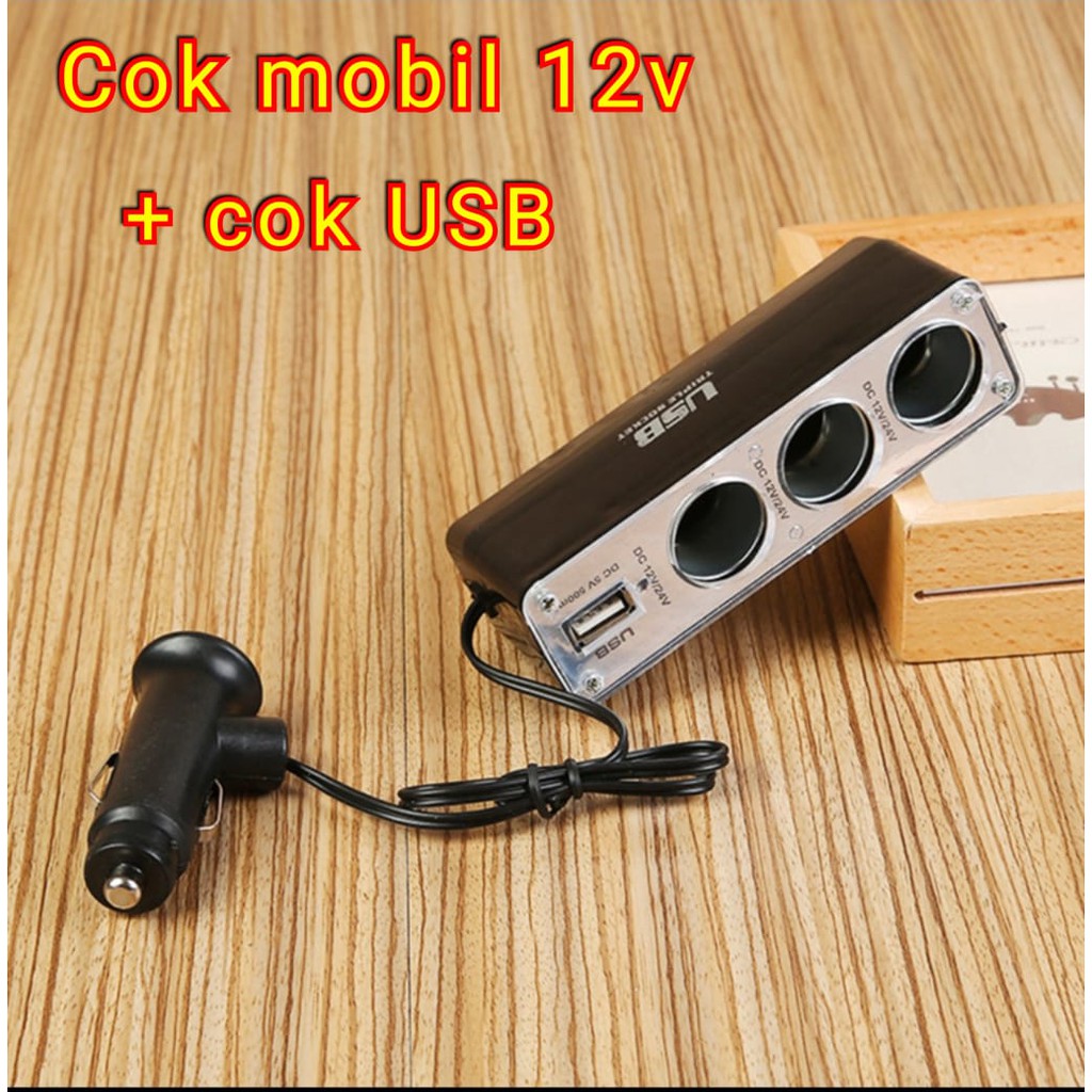 Adaptor 12volt -  1 USB + 3 Slot Cabang /Car Lighter Socket api rokok