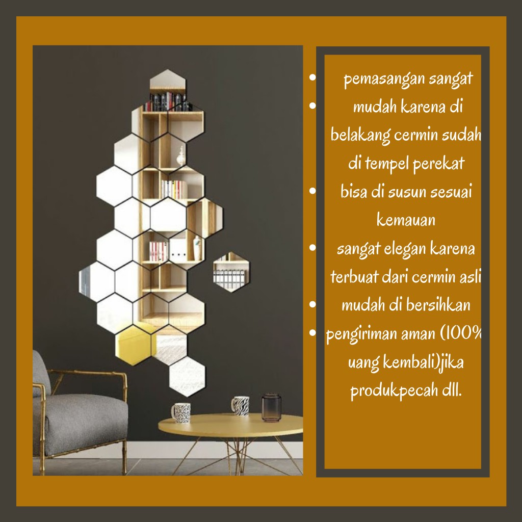 MINIMALY Cermin Hexagonal (cermin asli) 16x14 Cermin aesthetic Kaca Cermin Dinding Cermin tempel-1