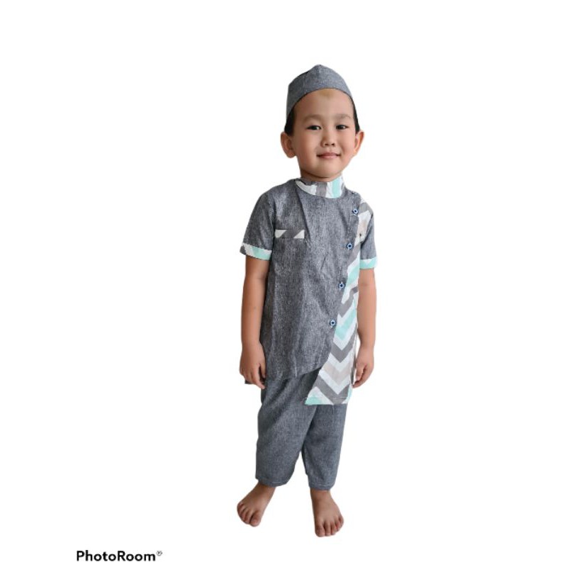 Baju Koko adam anak K'one set dengan peci  good quality