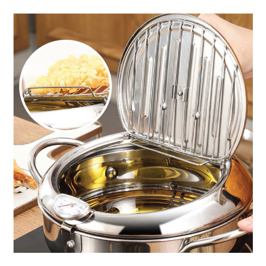 Panci Stainless Steel 8220 Serbaguna Panci Deep Fry Panci Steamer Panci penggorengan termometer