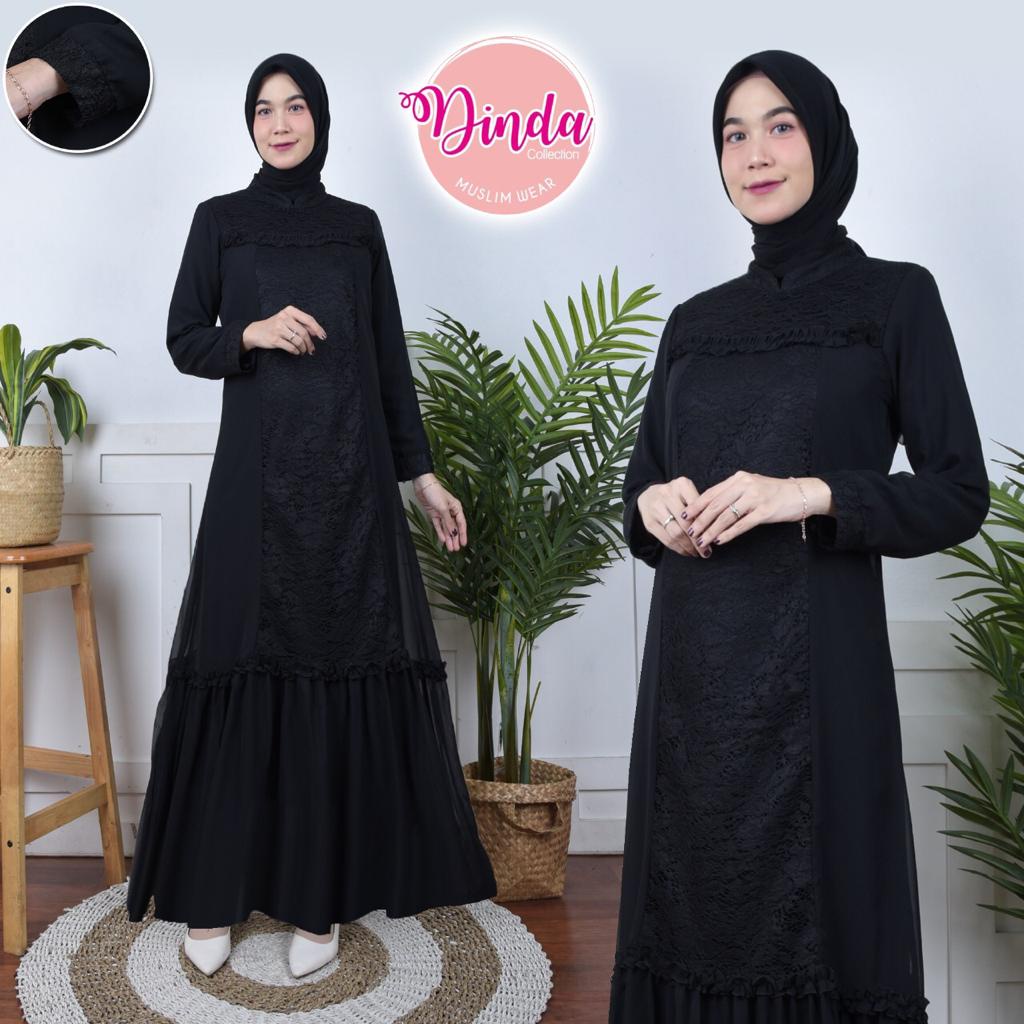 Dinda Baju Gamis Wanita Brukat / Gamis Hitam Lebaran / Baju Lebaran / Busana Muslim Wanita DCS#506