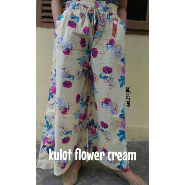 Fashion Wanita Celana Kulot Palazo Celana Kulot Linen Motif Bawahan Celana Kulot Panjang Murah