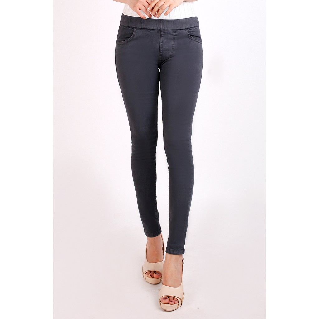 Legging Jeans Wanita Warna Abu-abu 8107 Jeans Stretch Pinggang Karet Murah Hemat Berkualitas