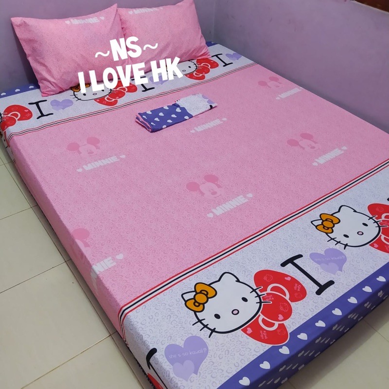 Ukuran 180x200 sprei karakter I LOVE HK HELLO KITTY
