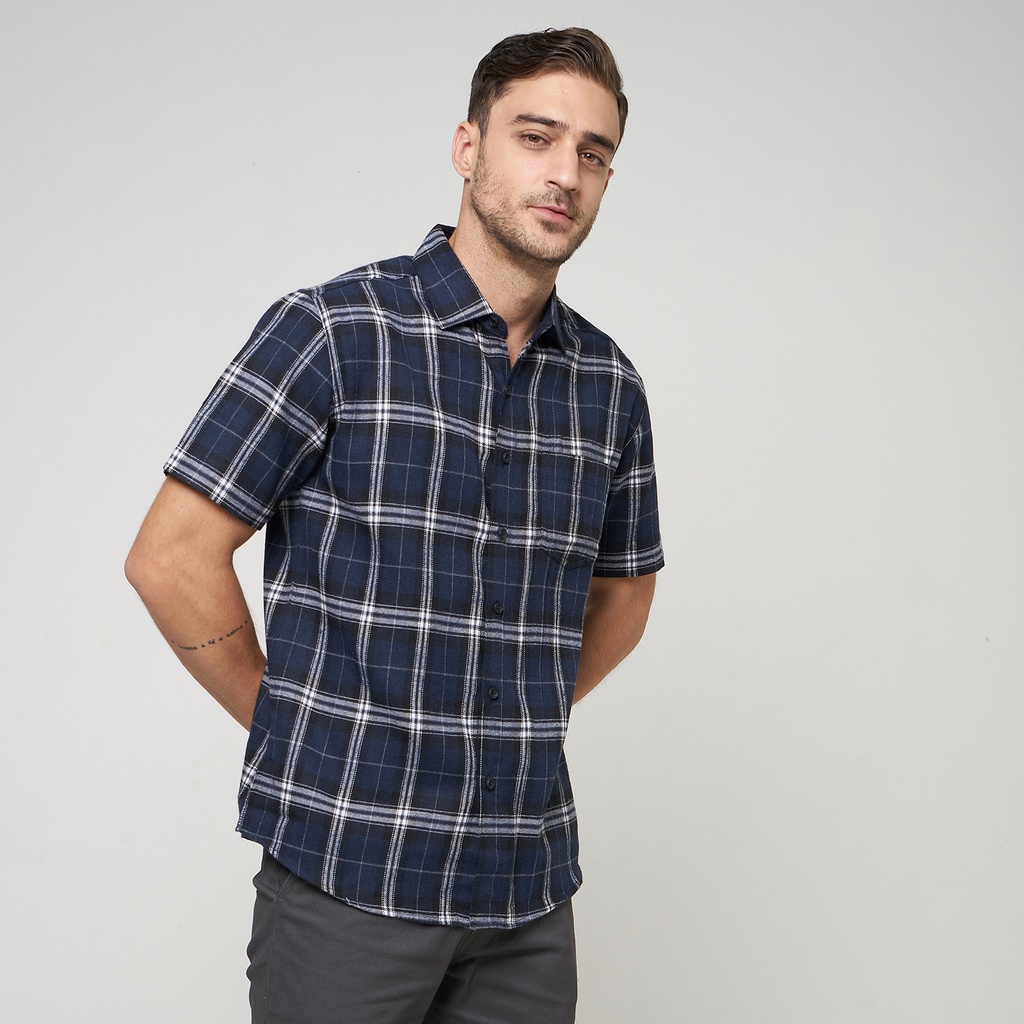RGB Clothing Company Kemeja Pria Flannel Lengan Pendek Biru Tua RHMP1107215