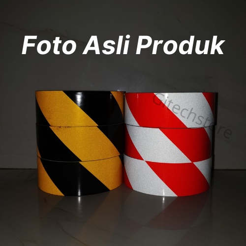 Stiker Reflektor Stiker Reflektif Hitam Kuning Merah Putih Police Line Stiker Pemantul Cahaya Per Meter