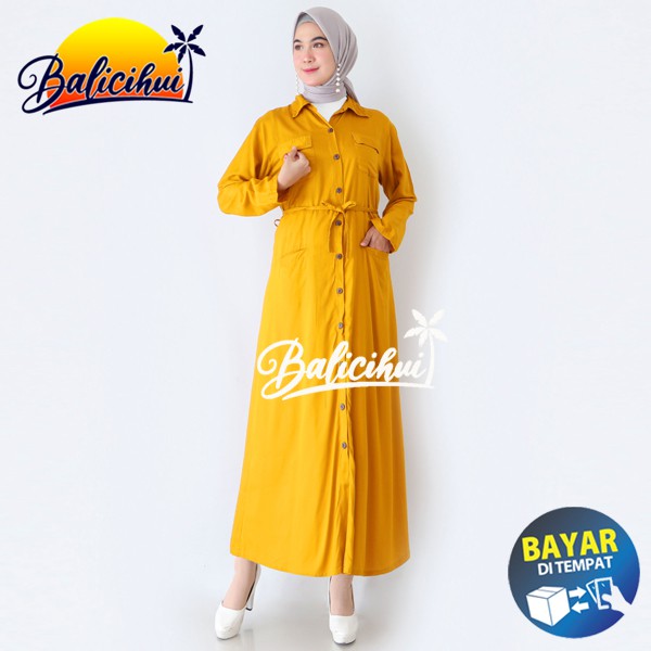 Balicihui Long Dress Kancing Gamis Kancing Dress Kekinian Terbaru
