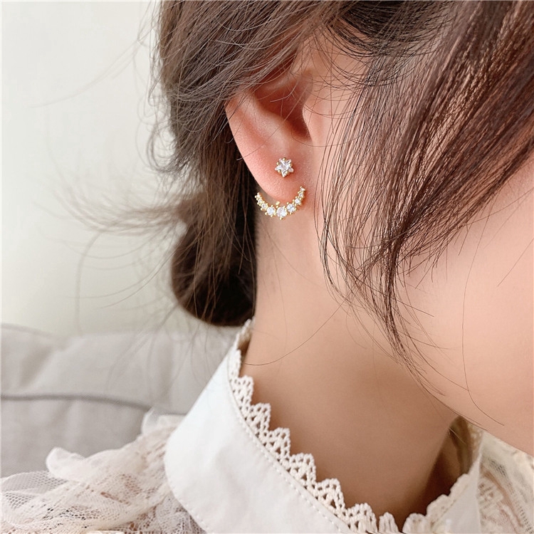 Anting pentagram Zirkon Desain Melengkung Yang Dapat Dilepas Kepribadian fashion Korea Wanita