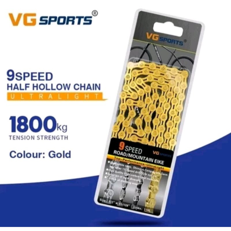 chain rantai VG SPORTs 9 speed gold half hollow 116 link ultralight seli mtb road bike sepeda