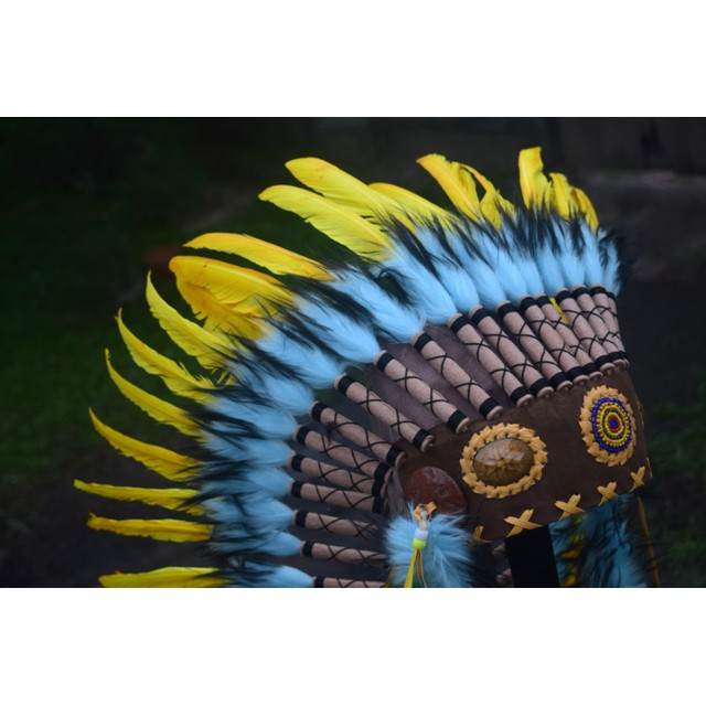 TOPI INDIAN - INDIAN HEADDRESS SMALL ANGSA MONTE KUNING KENING PERMATA