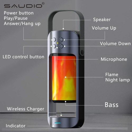 Alpha Flame Light Speaker Bluetooth Bass Multifungsi  Lampu Darurat Luar Ruangan dengan Fungsi Pengisian Daya Wireless Nirkabel