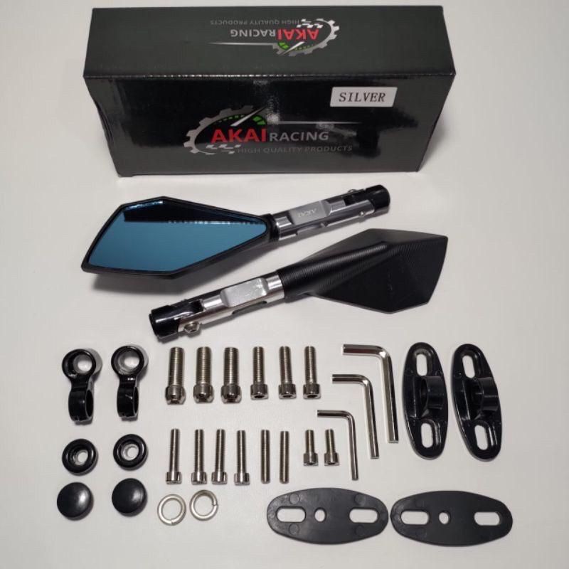 Spion Motor Model Tomok V2 Tomok V5 Full CNC PREMIUM Universal Semua Motor Bisa-Silver kaca biru