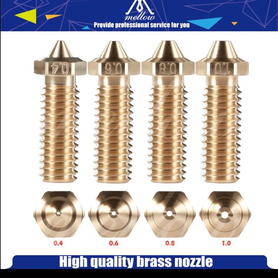 Original Mellow NF E3D V6 Sharp Volcano Nozzle Brass High Flow Long - 0,4 mm