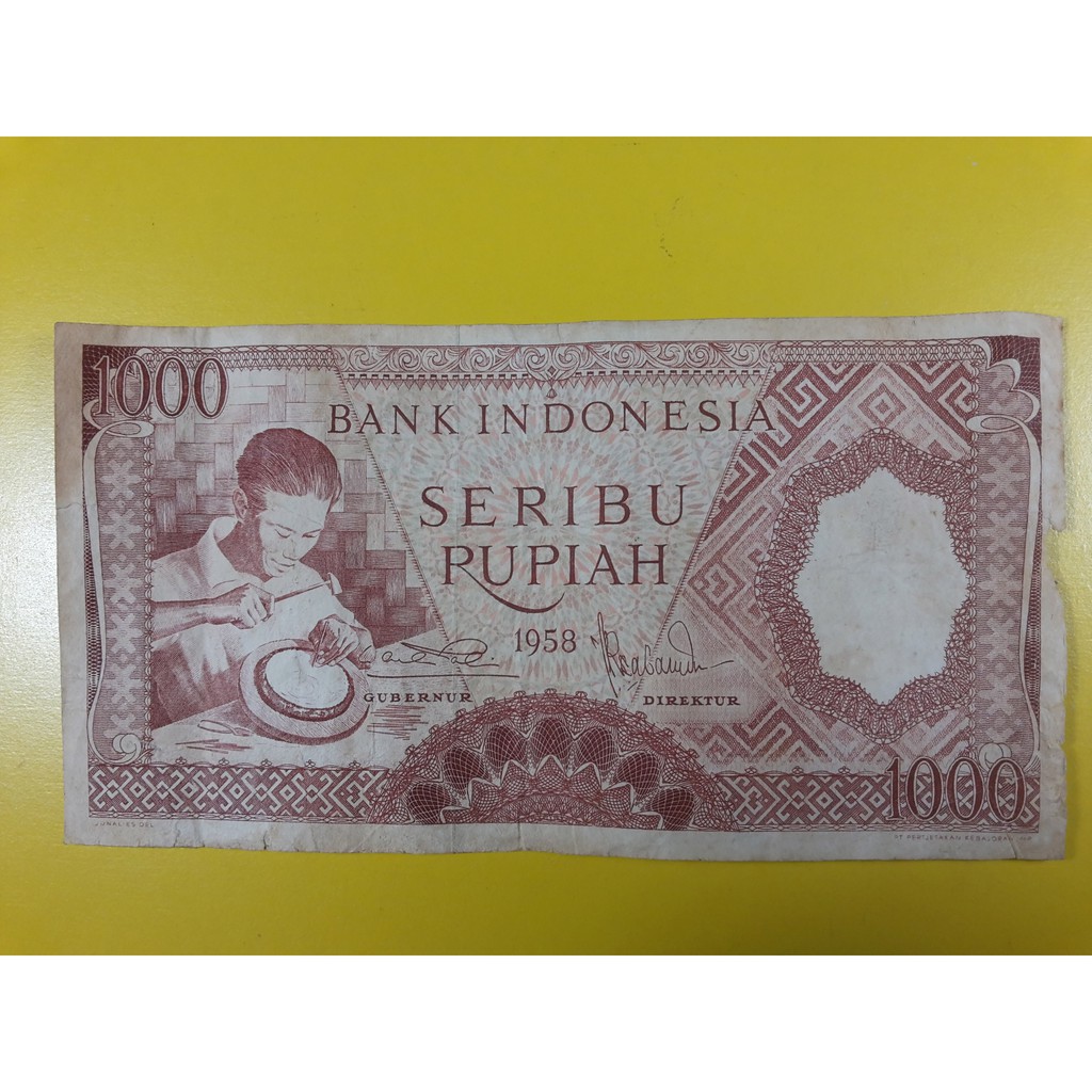 Uang Kuno Indonesia 1000 Rupiah Merah Tahun 1958 Fine