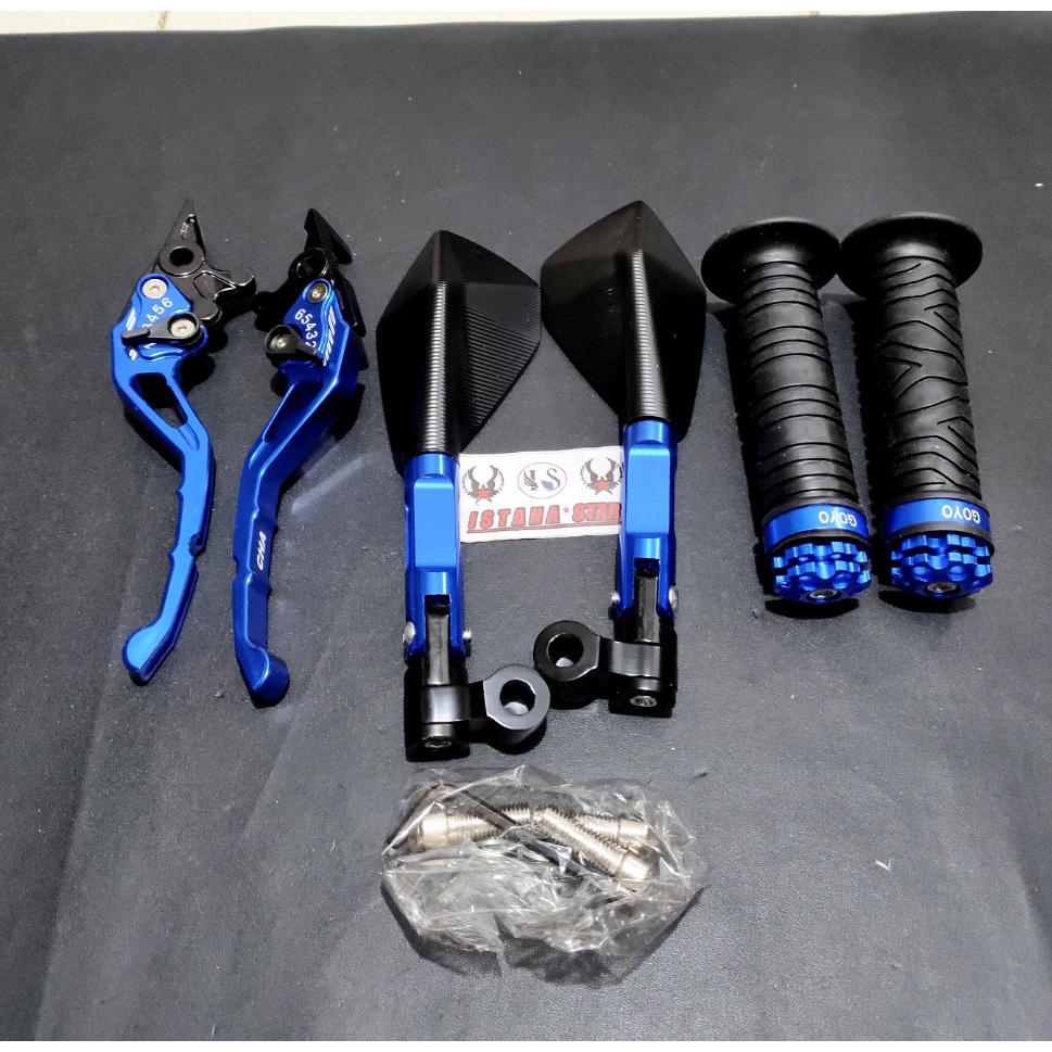 Handle Rem 1Set Nmax Kiri Kanan Full CNC Plus grip ring cnc plus spion tomok v2 cnc/BIRU