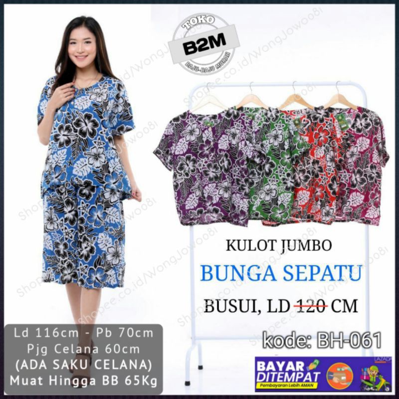 Baju Setelan Kulot Jumbo  - Stelan Kulot Jumbo - Kulot Jumbo Bunga Sepatu Kode: BH-061 - Kulot B2M