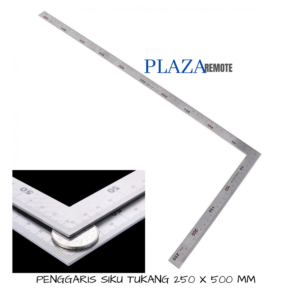 PENGGARIS SIKU TUKANG PRESISI 90 DERAJAT 2 SISI 25 DAN 50 CM STAINLESS