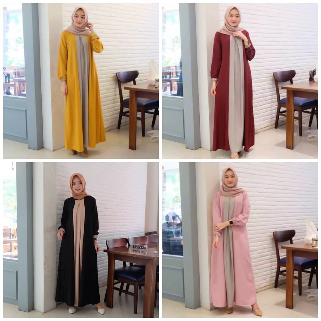 ZIA MAXY - GAMIS DRESS BAJU PAKAIAN MUSLIM WANITA MOTIF KANCING TANGAN LENGAN PANJANG PITA KONDANGAN