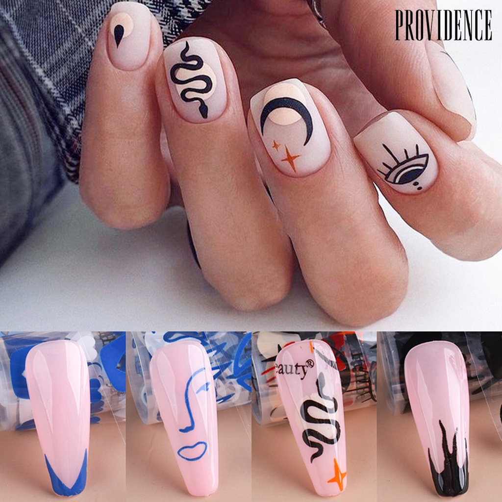 Providence 10Pcs/Set Nail Transfer Various Patterns DIY Colorful Nail Plaid Decal Adhesive Slider for Female