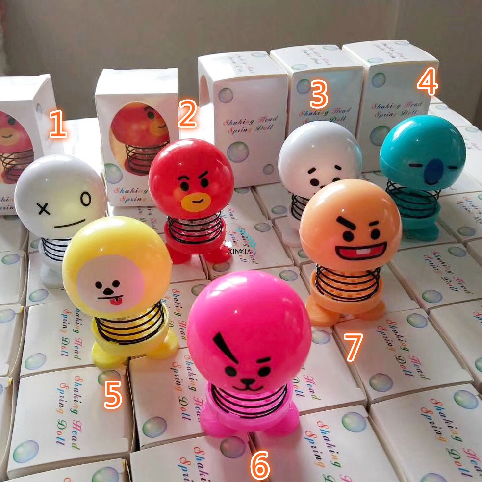 BTS LED Boneka Per Goyang Kepala Bt21 Emoji Pegas Kpop Emoticon Spring Shaking Head Doll Dashboard