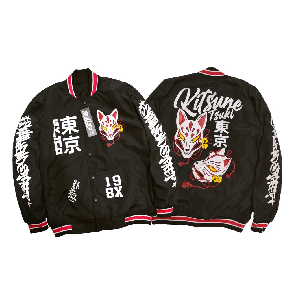 SKULLEND Varsity Jacket Baseball Pria Wanita Full Printing  Premium - Kitsune Tsuki