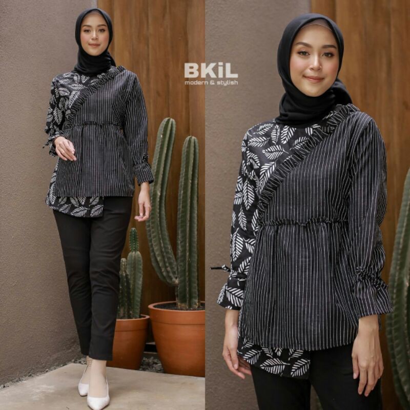 tey-17 Batik Wanita ASJ SA HRB026 Kenongo Kemeja Tosca Pendek-New Black Id