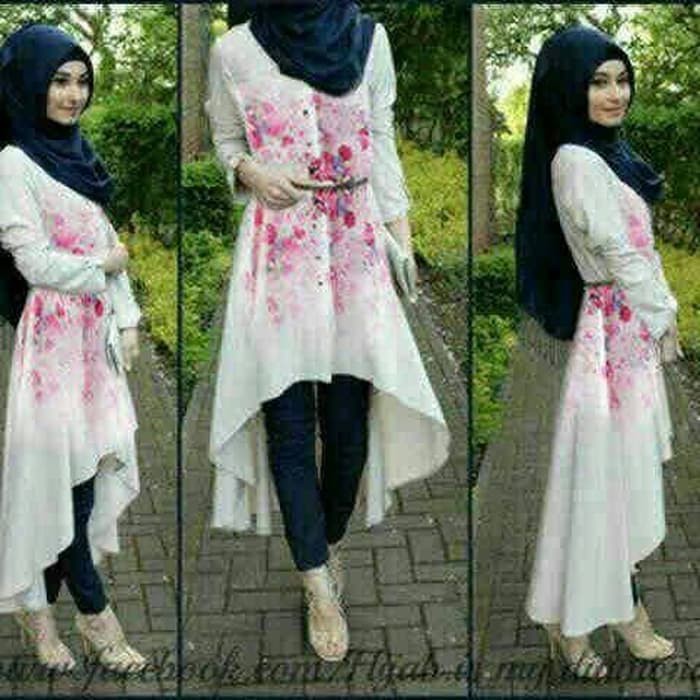 pakaian Gaun muslim ibu islami aop d setelan st hijab muslim hj HARAJUKU PUTIH / baju wanita celana