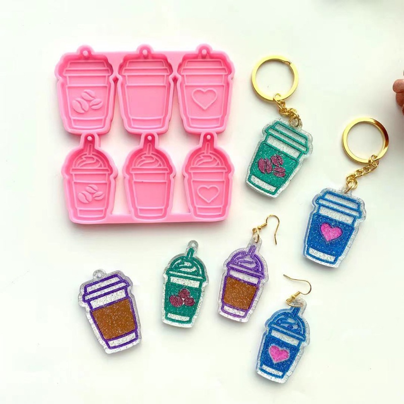 SIY  6 Coffee Cups Keychain Epoxy Resin Mold Earrings Pendant Casting Silicone Mould DIY Crafts Jewelry Casting Tools