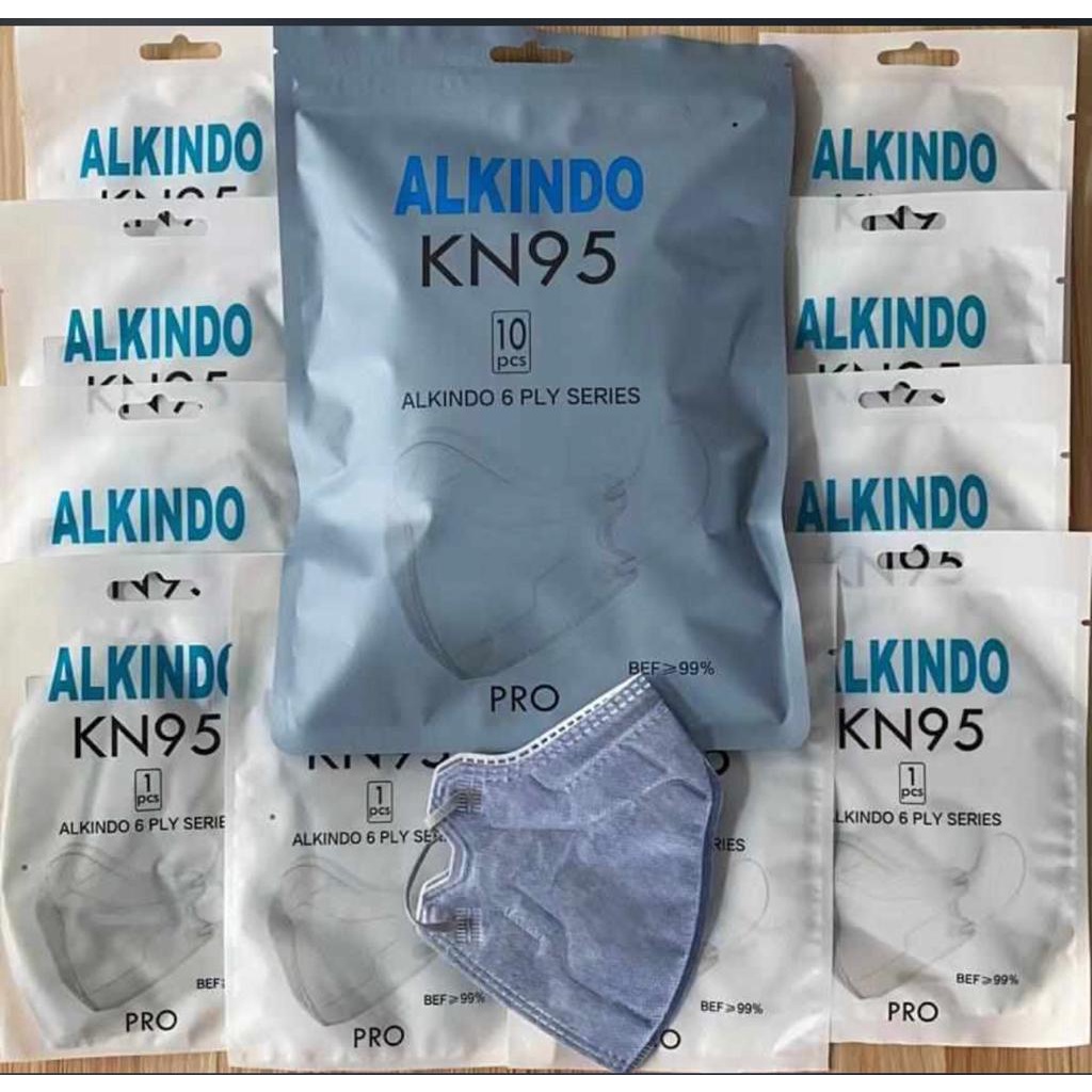 Masker KN95 Pro 6PLY Alkindo Emboss Earloop Single / Individual Pack 1 Pack Isi 10 Pcs