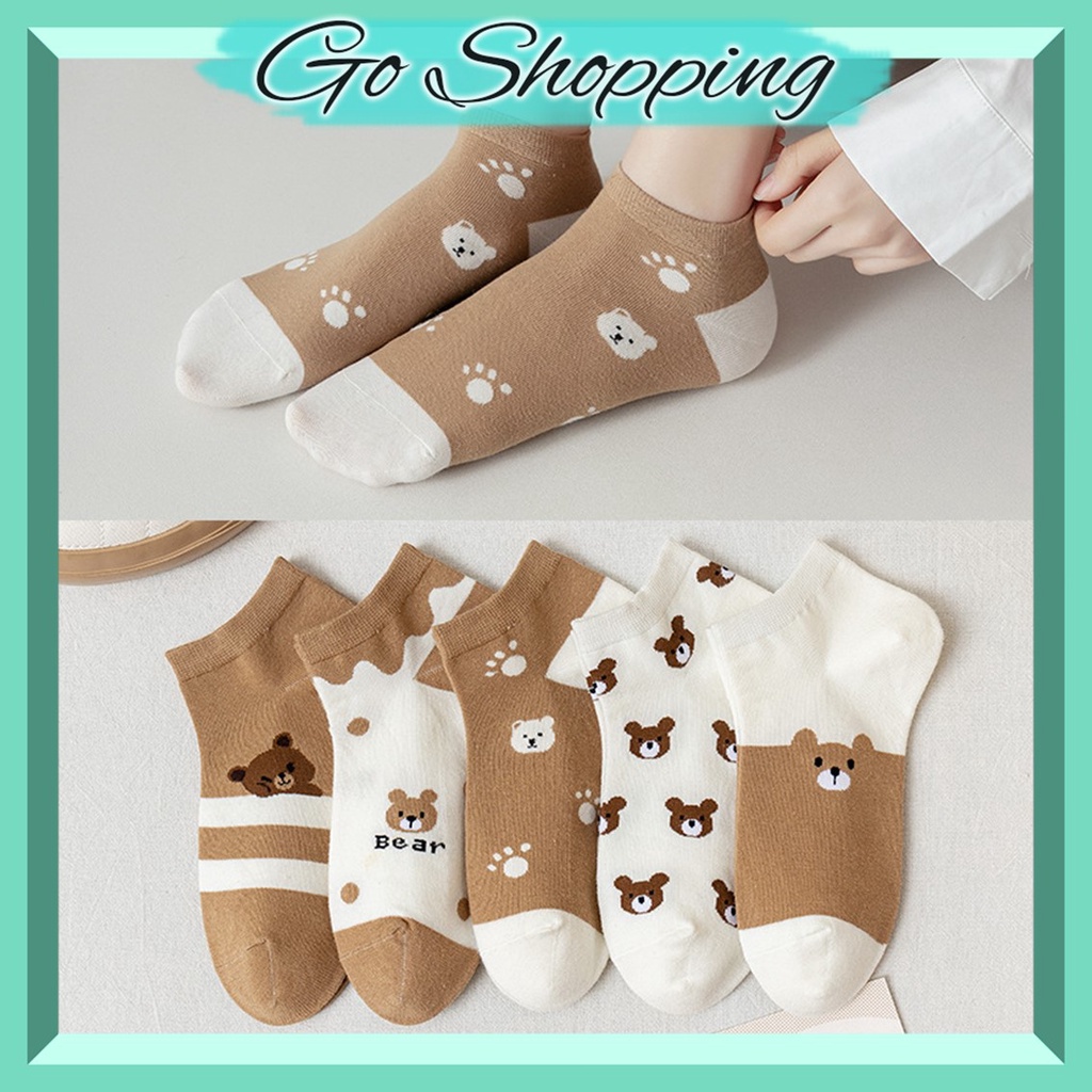 GO! KK806 Kaos Kaki Pendek Wanita Korea Motif Beruang Coklat Bear Semata Kaki Socks Korean Fashion