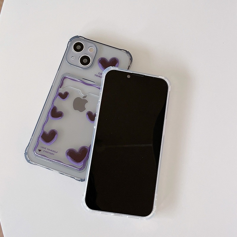 Soft Case Transparan Motif Hati Untuk iPhone 12 13 Pro MAX 11 X XR XS MAX 7 8 Plus