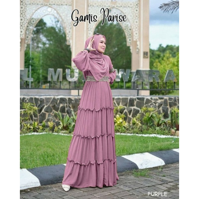 Gamis Parise, GAMIS WANITA MUSLIM CANTIK FIT XXL LD 110 BAHAN CERUTTY BABYTERRY FULL FURING MIX RENDA TERMURAH TERLARIS OOTD KEKINIAN