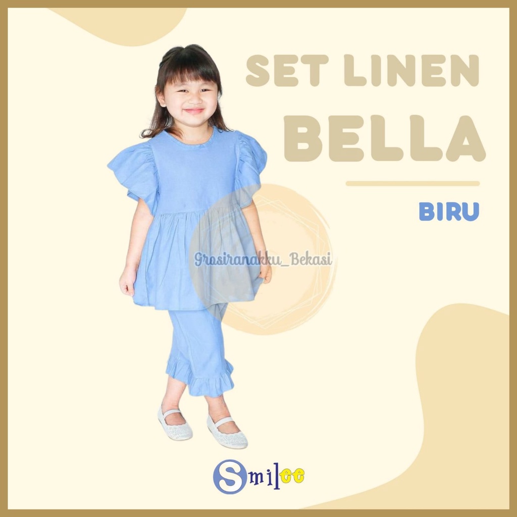 Setelan Anak Linen Smilee Bella Warna Biru Size 1-5