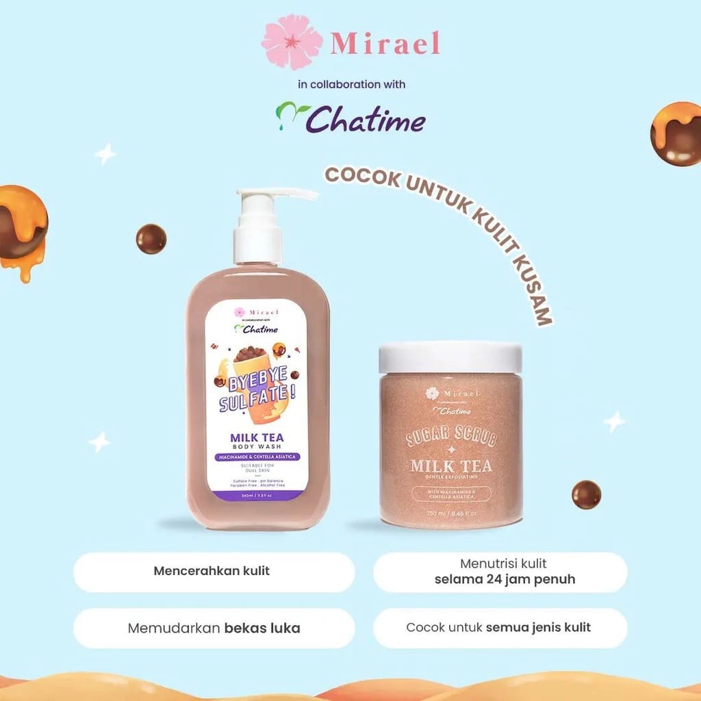 Mirael x Chatime x Shopee Limited Edition Bye Bye Sulfate Body Wash 340ml | Body Scrub 250ml - Orange Tea | Milk Tea | Rose Tea