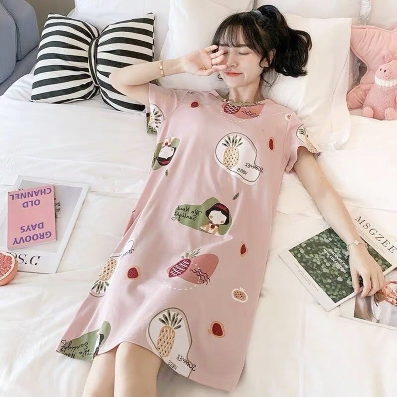 BAJU DASTER PENDEK WANITA / BAJU TIDUR MOTIF BAHAN ADEM HALUS / PAKAIAN TIDUR WANITA DEWASA / DASTER WANITA IMPORT KOREA ALL SIZE / BAJU RUMAHAN HOMEWEAR KEKINIAN MOTIF KARAKTER LUCU LENGAN PENDEK / LONG DRESS