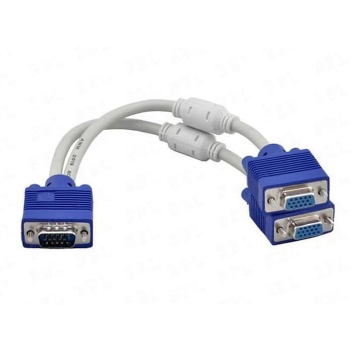 VGA SPLITTER 2 PORT CABLE FOR MONITOR LED - KABEL VGA CABANG 1 MALE TO 2 FEMALE DB15