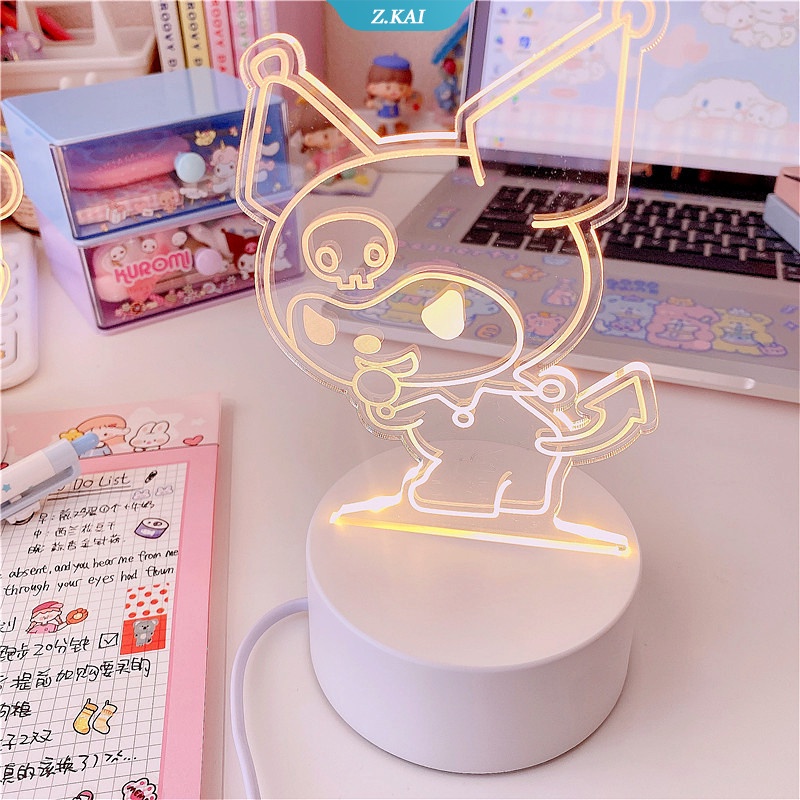 Lampu Meja LED Bentuk My Melody Cinnamoroll Kuromi Purin Dog Trichromatic Untuk Hadiah Anak