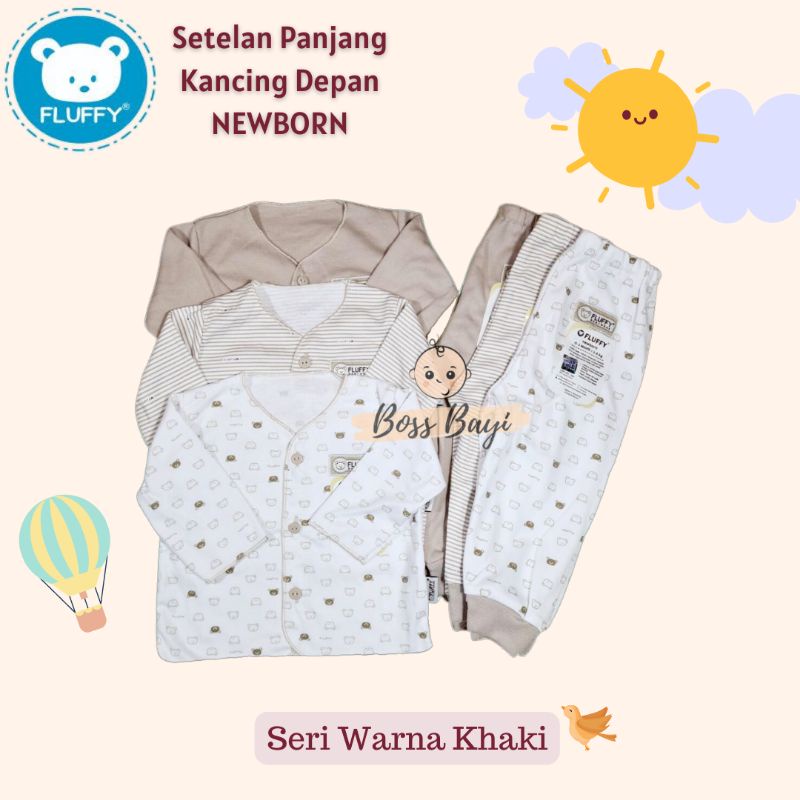 FLUFFY Baby Wear - Setelan Kancing Depan Lengan Panjang Celana Panjang NEWBORN