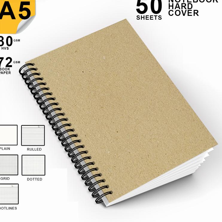 

[KODE PE7QM] Notebook Coklat Tebal A5/Buku Catatan Polos/Spiral Kawat/Kertas Lines Grid Dotted Plain/Note Book