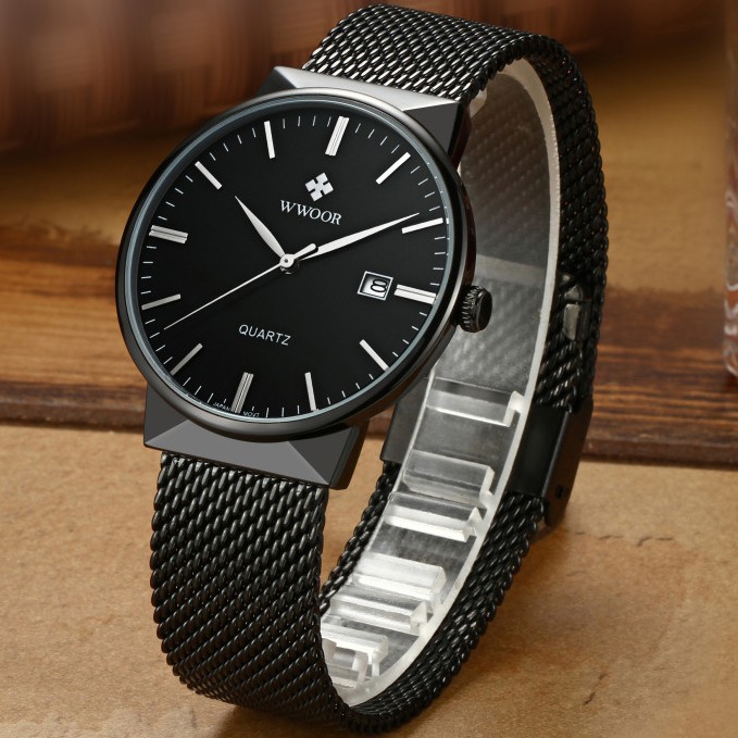 Wwoor 8826 Hitam Original Jam Tangan Formal Pria Tali Rantai Stainless